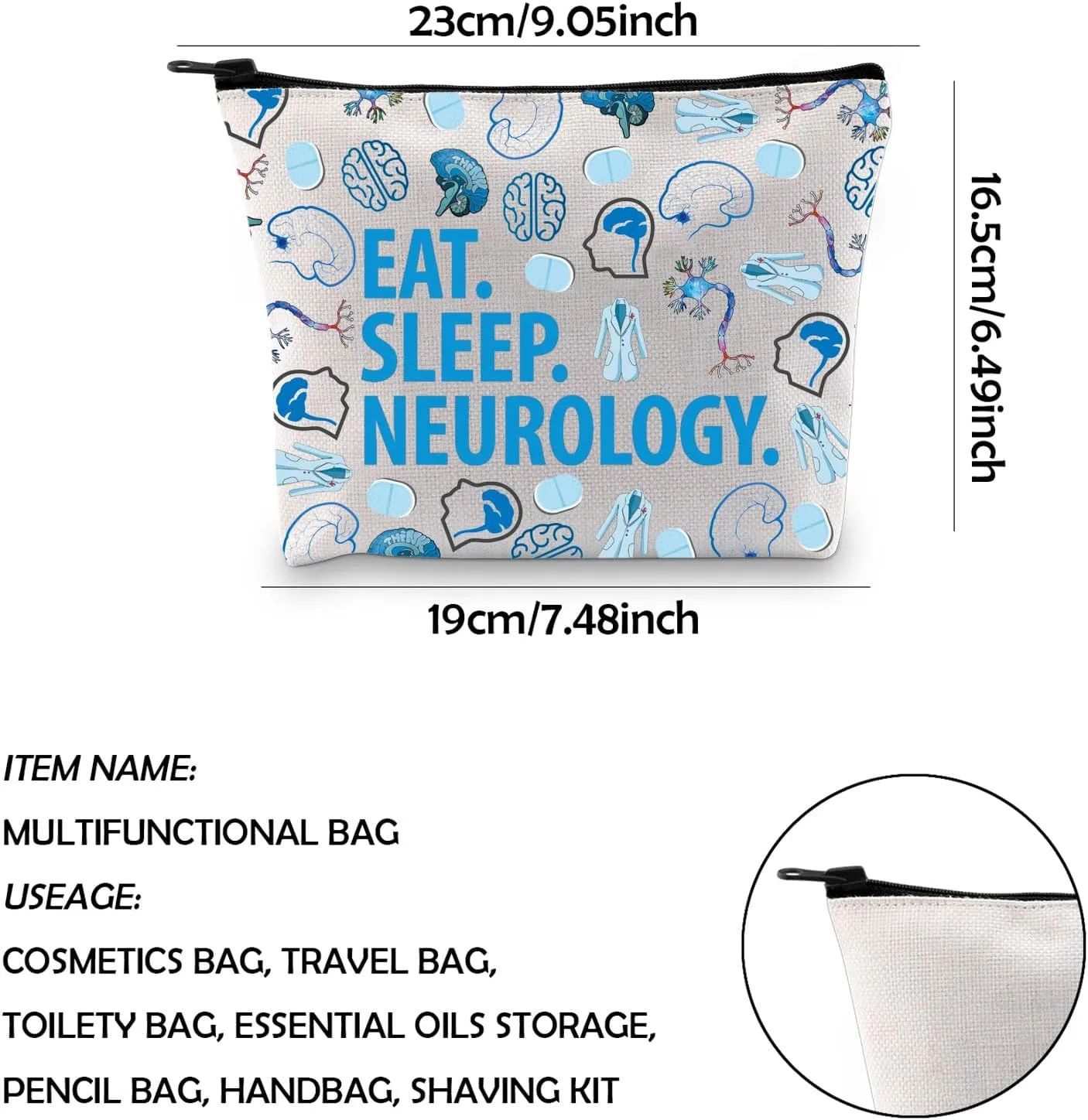 WCGXKO Neurology Gift Neurologist Gift Eat Sleep Neurology Zipper Pouch Makeup Bag (SLEEP .NEUROLOGY)