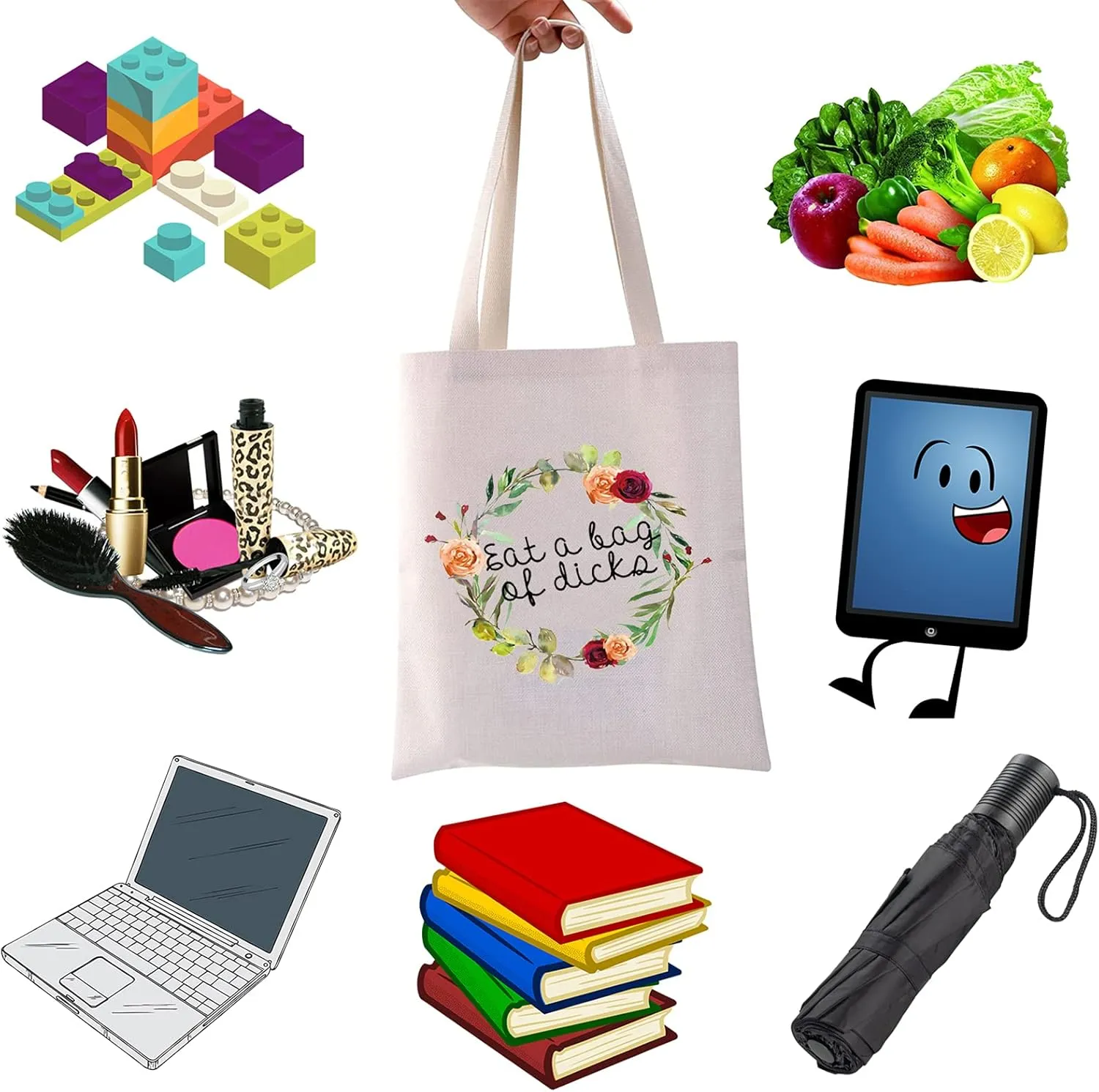 WCGXKO Novelty Cosmetics Bag For Friends Eat A Bag Of Dicks Naughty Adult Humor Gift for Her (Bag of Dicks tote)