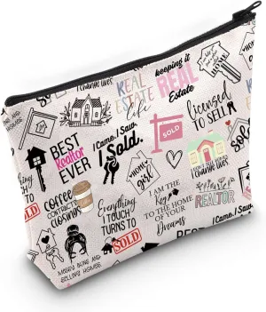 WCGXKO Novelty Realtor Gift Realtor Sayings Real Estate Life Quotes Canvas Makeup Bag (realtor)