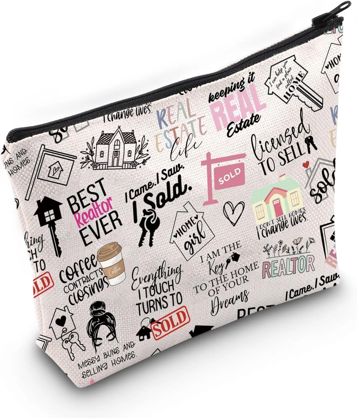 WCGXKO Novelty Realtor Gift Realtor Sayings Real Estate Life Quotes Canvas Makeup Bag (realtor)