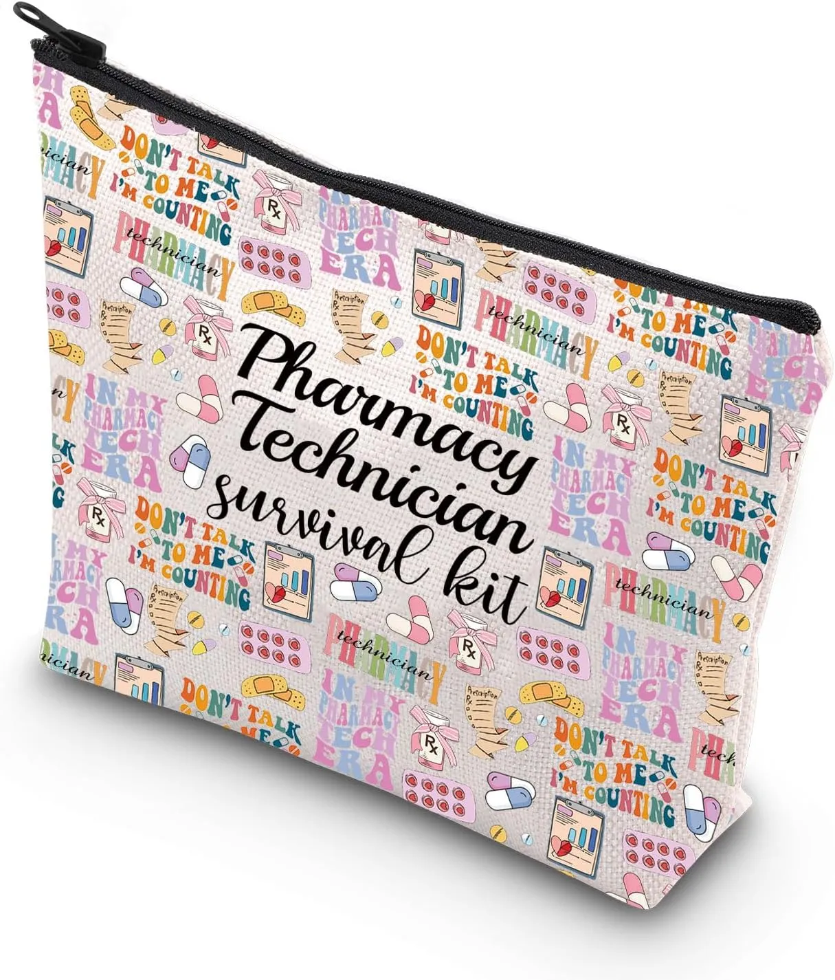 WCGXKO Pharmacy Technician Survival Kit Funny Zipper Pouch Makeup Bag Gift for Pharmacy Tech Pharmacist RX Gift (Pharmacy era)