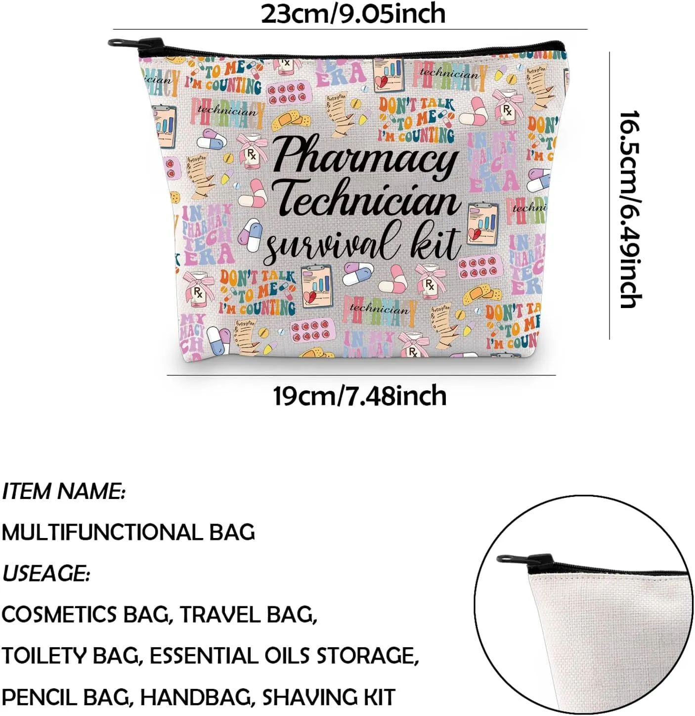 WCGXKO Pharmacy Technician Survival Kit Funny Zipper Pouch Makeup Bag Gift for Pharmacy Tech Pharmacist RX Gift (Pharmacy era)