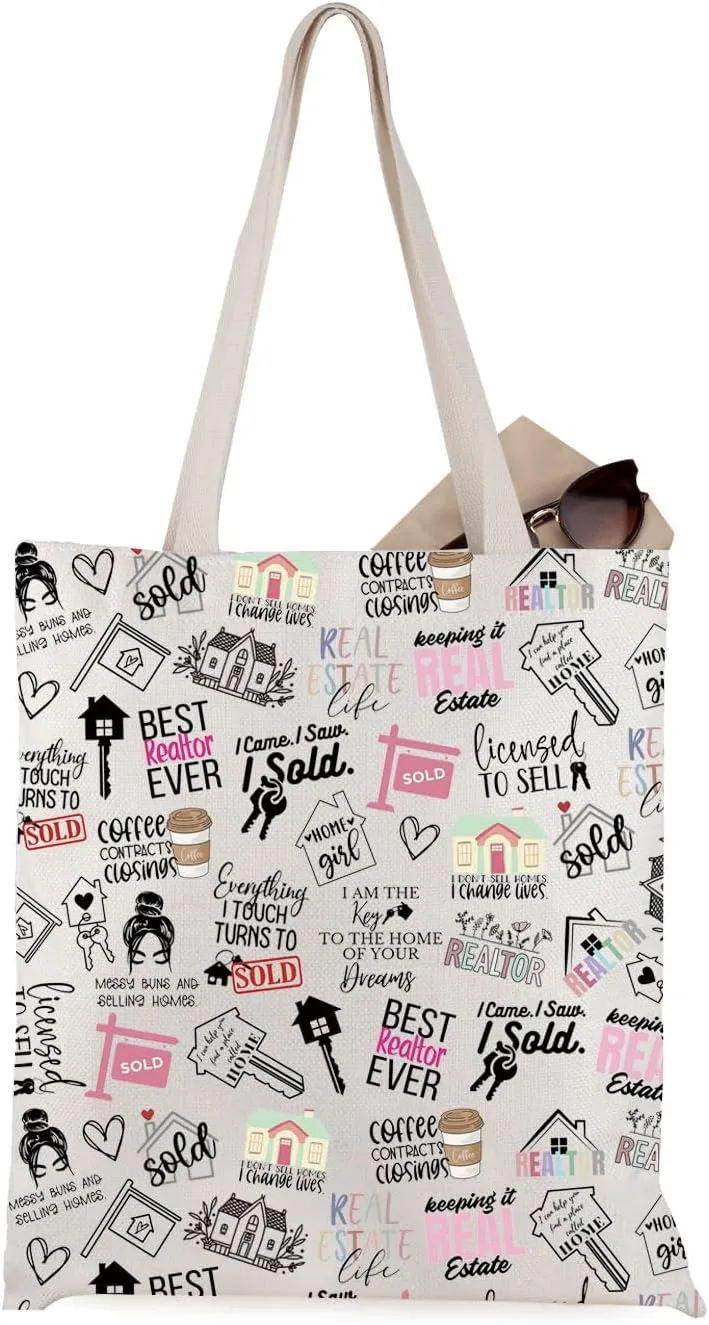 WCGXKO Realtor Gift Realtor Sayings Real Estate Life Quotes Tote Bag Real Estate Agent Gift For Women