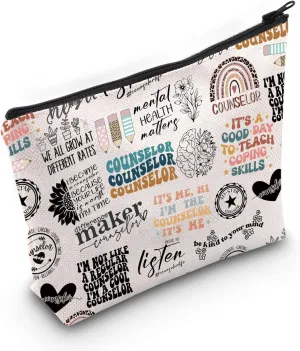 WCGXKO Sch Counselor Gift Bundle Counselor Quote Inspired Canvas Makeup Bag (counselor)