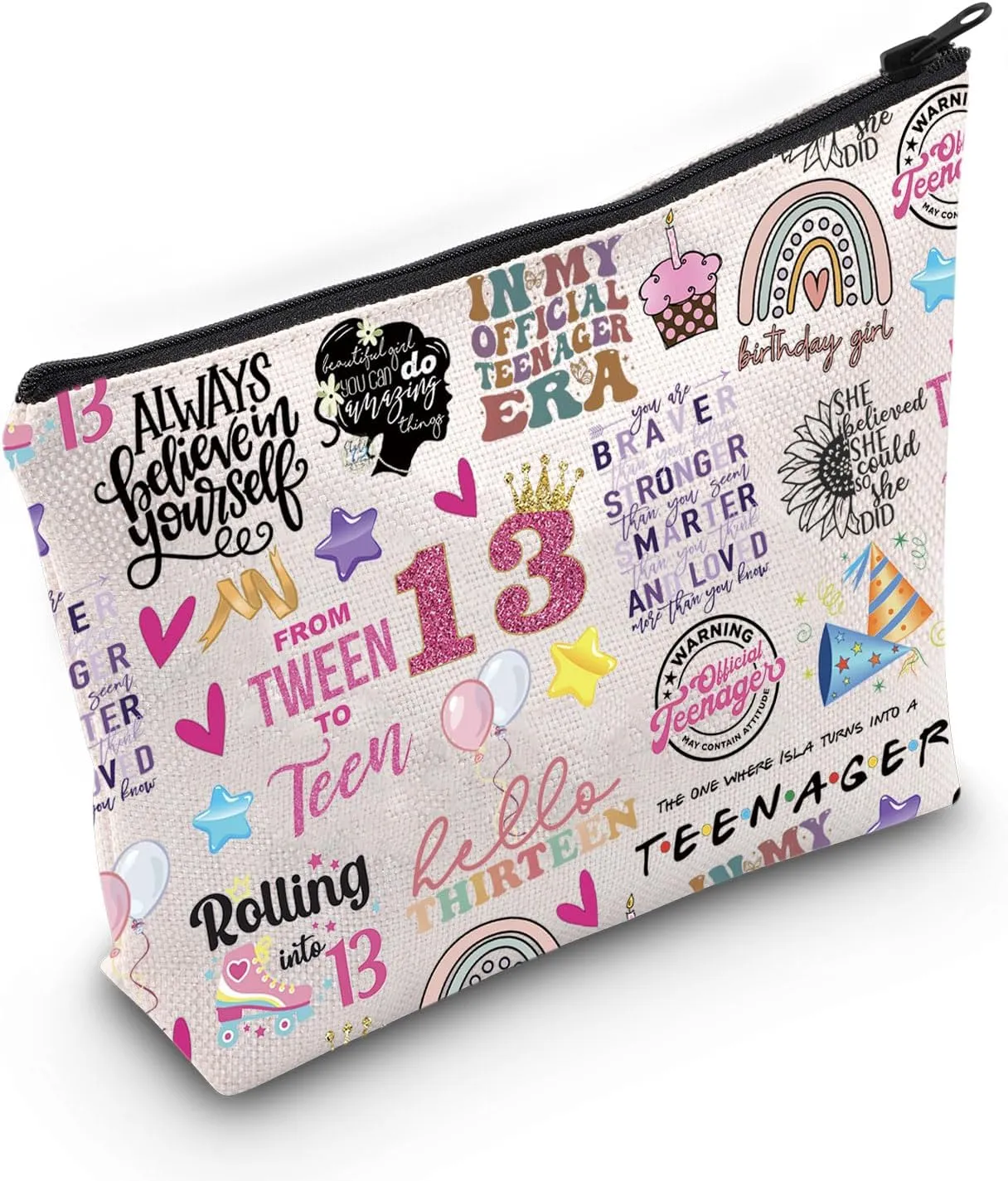 WCGXKO Thirteen Official Teenager 13th Birthday Gift Hello 13 Canvas Zipper Pouch Bag (13 birthday)