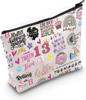 WCGXKO Thirteen Official Teenager 13th Birthday Gift Hello 13 Canvas Zipper Pouch Bag (13 birthday)