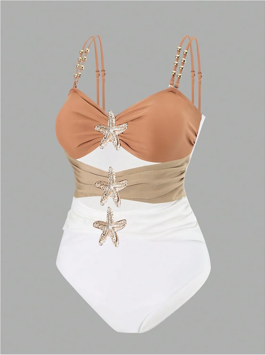 WDIRARA Women's Plus Size One Piece Cut Out Colorblock Swimsuit Ruched Swimwear Metal Bathing Suit