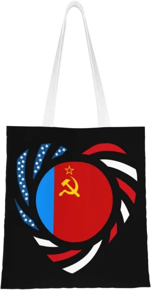We Heart America And Russian Soviet Federative Socialist Republic Love Forever Tote Bag for Women Canvas Shopping Bags Reusable Large Capacity Casual Shoulder Handbags Grocery Bags DIY Gift Bags