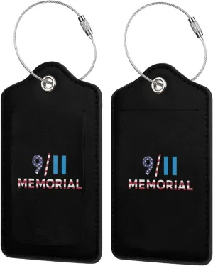 We Will Never Forget 911 Memorial Leather Baggage Bag Luggage Tags with Stainless Steel Loop and Privacy Cover