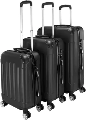 WEI WEI GLOBAL 3-Piece Luggage Sets - Suitcases with Double Silent Wheels - Travel Bag ABS Trolley Suitcase -Traveling Storage Suitcase Set (20", 24", & 28") - Black