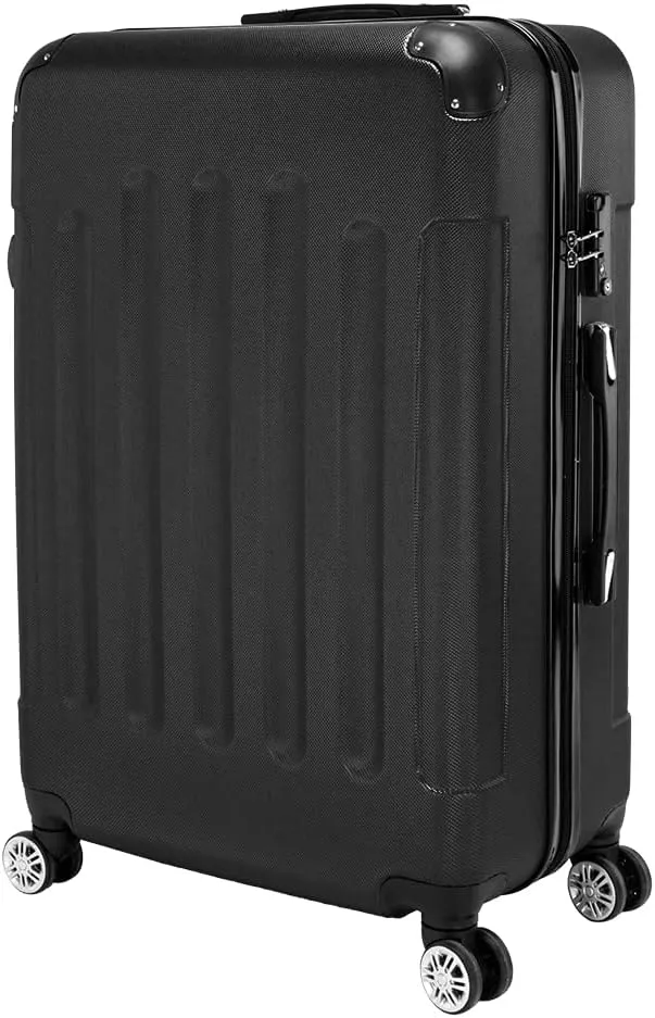 WEI WEI GLOBAL 3-Piece Luggage Sets - Suitcases with Double Silent Wheels - Travel Bag ABS Trolley Suitcase -Traveling Storage Suitcase Set (20", 24", & 28") - Black