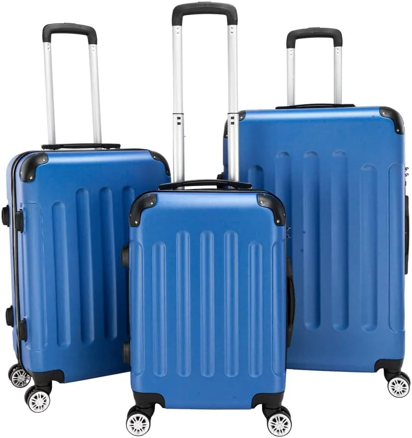 WEI WEI GLOBAL 3-Piece Luggage Sets - Suitcases with Double Silent Wheels - Travel Bag ABS Trolley Suitcase - Traveling Storage Suitcase Set (20", 24", & 28") - Dark Blue