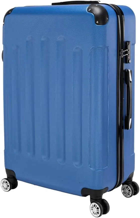 WEI WEI GLOBAL 3-Piece Luggage Sets - Suitcases with Double Silent Wheels - Travel Bag ABS Trolley Suitcase - Traveling Storage Suitcase Set (20", 24", & 28") - Dark Blue