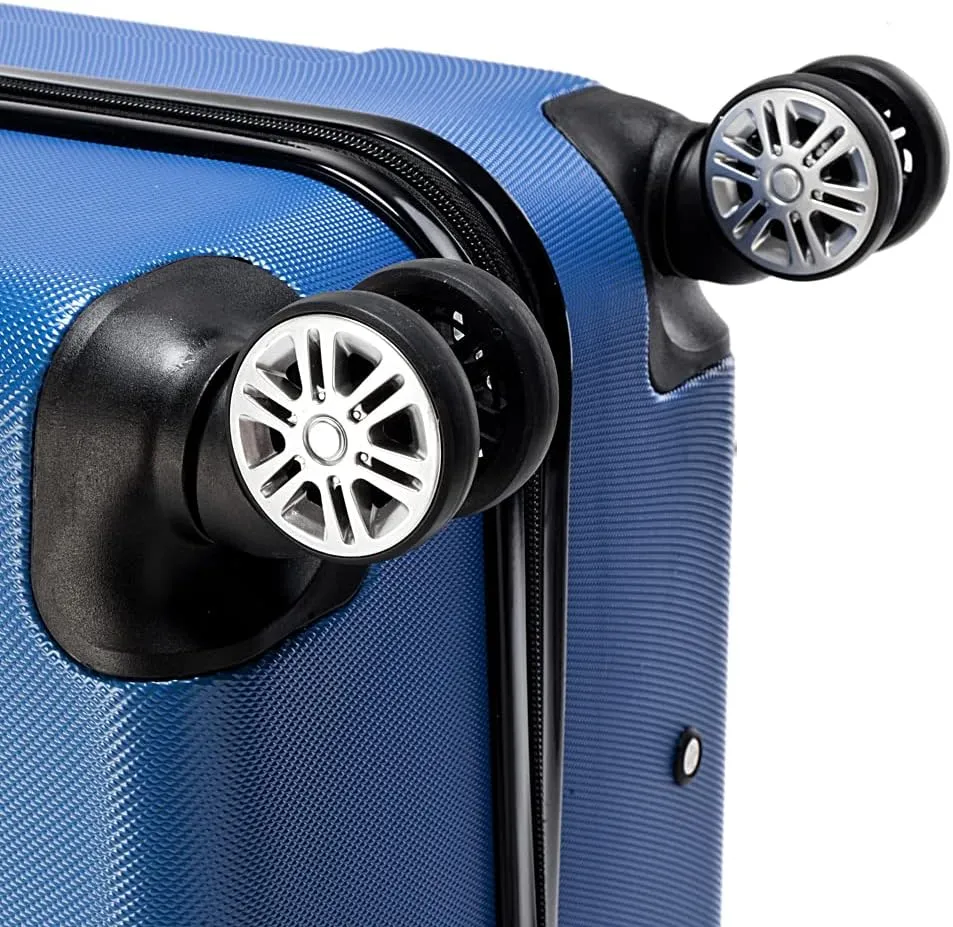 WEI WEI GLOBAL 3-Piece Luggage Sets - Suitcases with Double Silent Wheels - Travel Bag ABS Trolley Suitcase - Traveling Storage Suitcase Set (20", 24", & 28") - Dark Blue