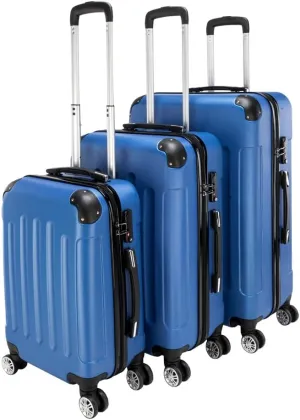 WEI WEI GLOBAL 3-Piece Luggage Sets - Suitcases with Double Silent Wheels - Travel Bag ABS Trolley Suitcase - Traveling Storage Suitcase Set (20", 24", & 28") - Dark Blue