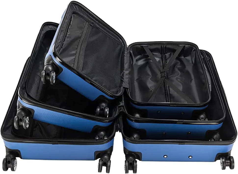 WEI WEI GLOBAL 3-Piece Luggage Sets - Suitcases with Double Silent Wheels - Travel Bag ABS Trolley Suitcase - Traveling Storage Suitcase Set (20", 24", & 28") - Dark Blue