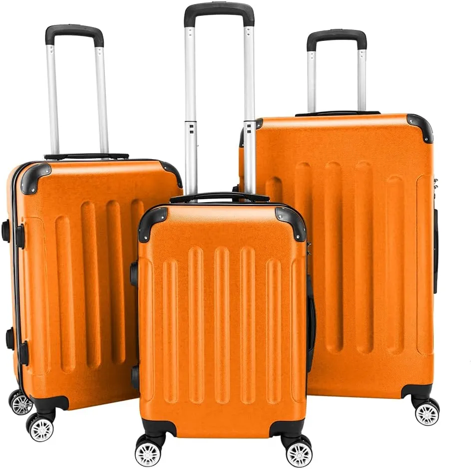 WEI WEI GLOBAL 3-Piece Luggage Sets - Travel Bag ABS Trolley Suitcase - Hard Shell Suitcases with Wheels - Traveling Storage Suitcase Set (20", 24", & 28") - Orange