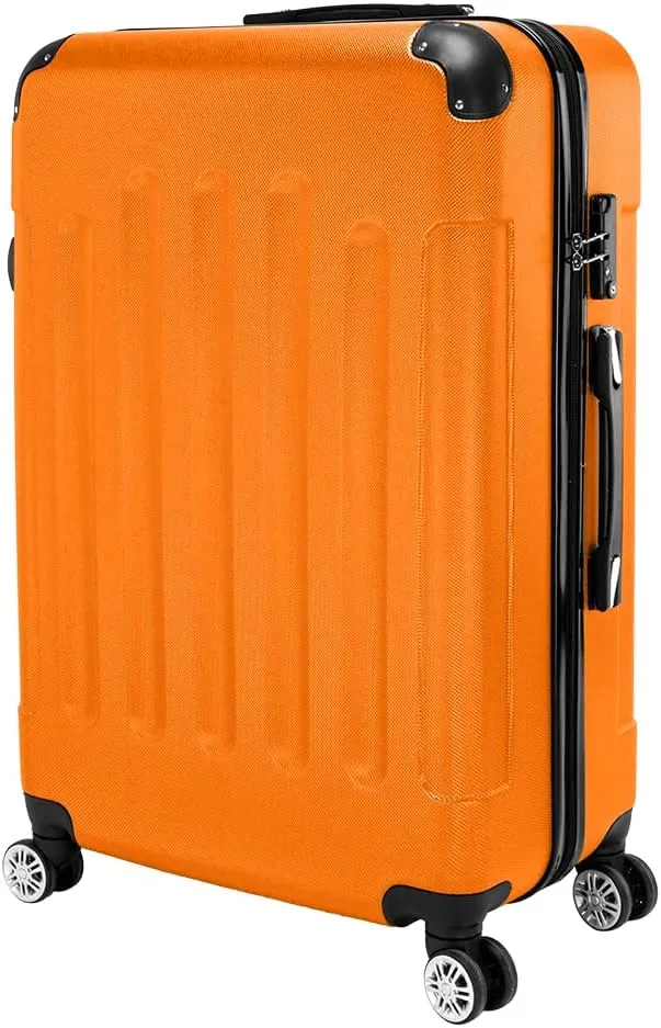 WEI WEI GLOBAL 3-Piece Luggage Sets - Travel Bag ABS Trolley Suitcase - Hard Shell Suitcases with Wheels - Traveling Storage Suitcase Set (20", 24", & 28") - Orange