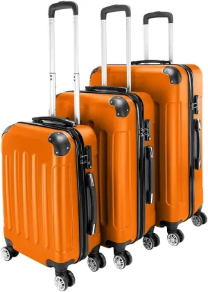 WEI WEI GLOBAL 3-Piece Luggage Sets - Travel Bag ABS Trolley Suitcase - Hard Shell Suitcases with Wheels - Traveling Storage Suitcase Set (20", 24", & 28") - Orange