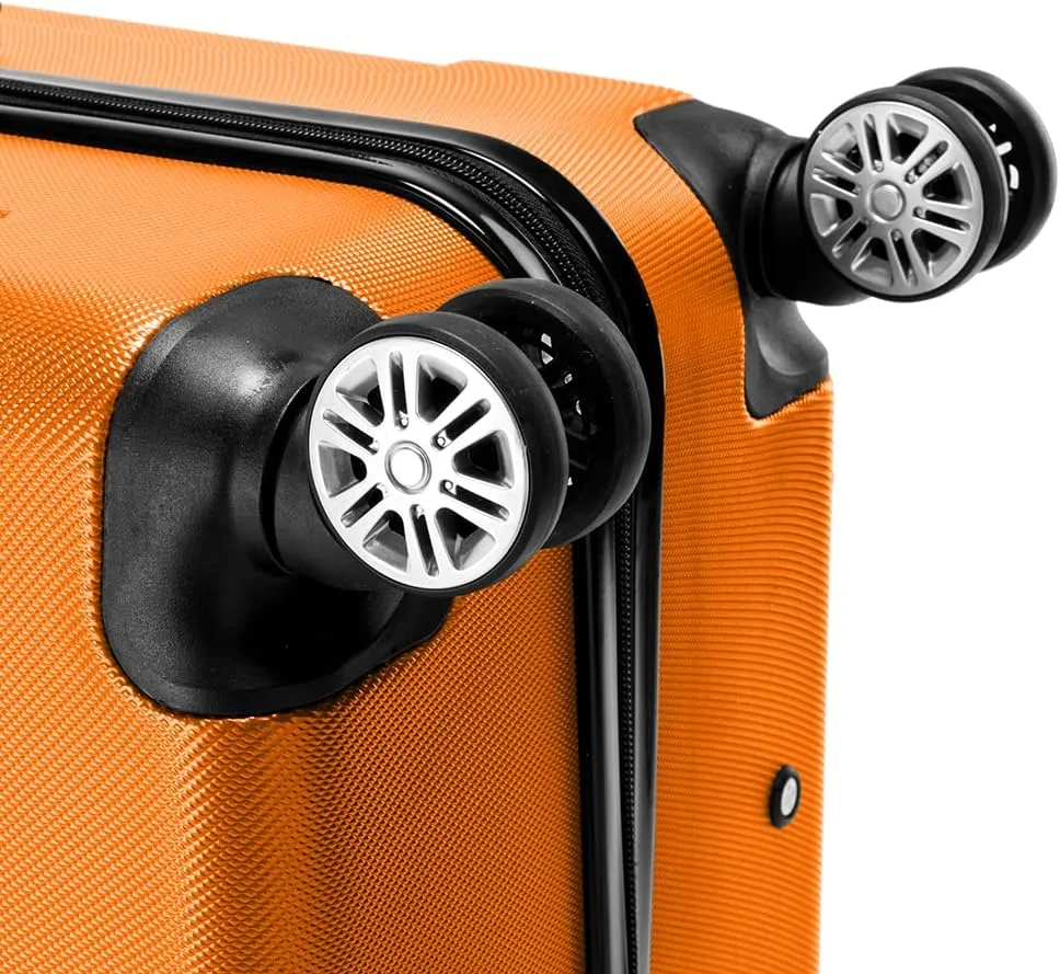 WEI WEI GLOBAL 3-Piece Luggage Sets - Travel Bag ABS Trolley Suitcase - Hard Shell Suitcases with Wheels - Traveling Storage Suitcase Set (20", 24", & 28") - Orange