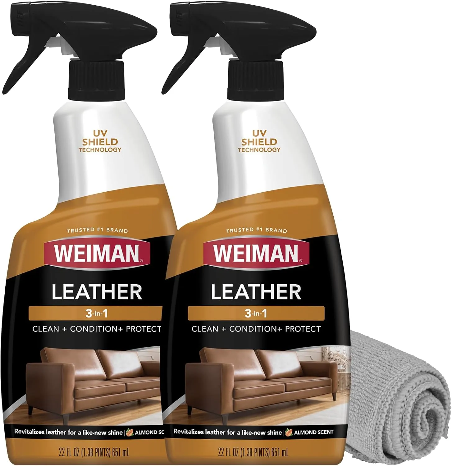 Weiman Leather Cleaner Conditioner & Protector for Couches, Boots, Chairs, Bags, Purses & Auto Interior with Microfiber Towel Included (2 Pack)