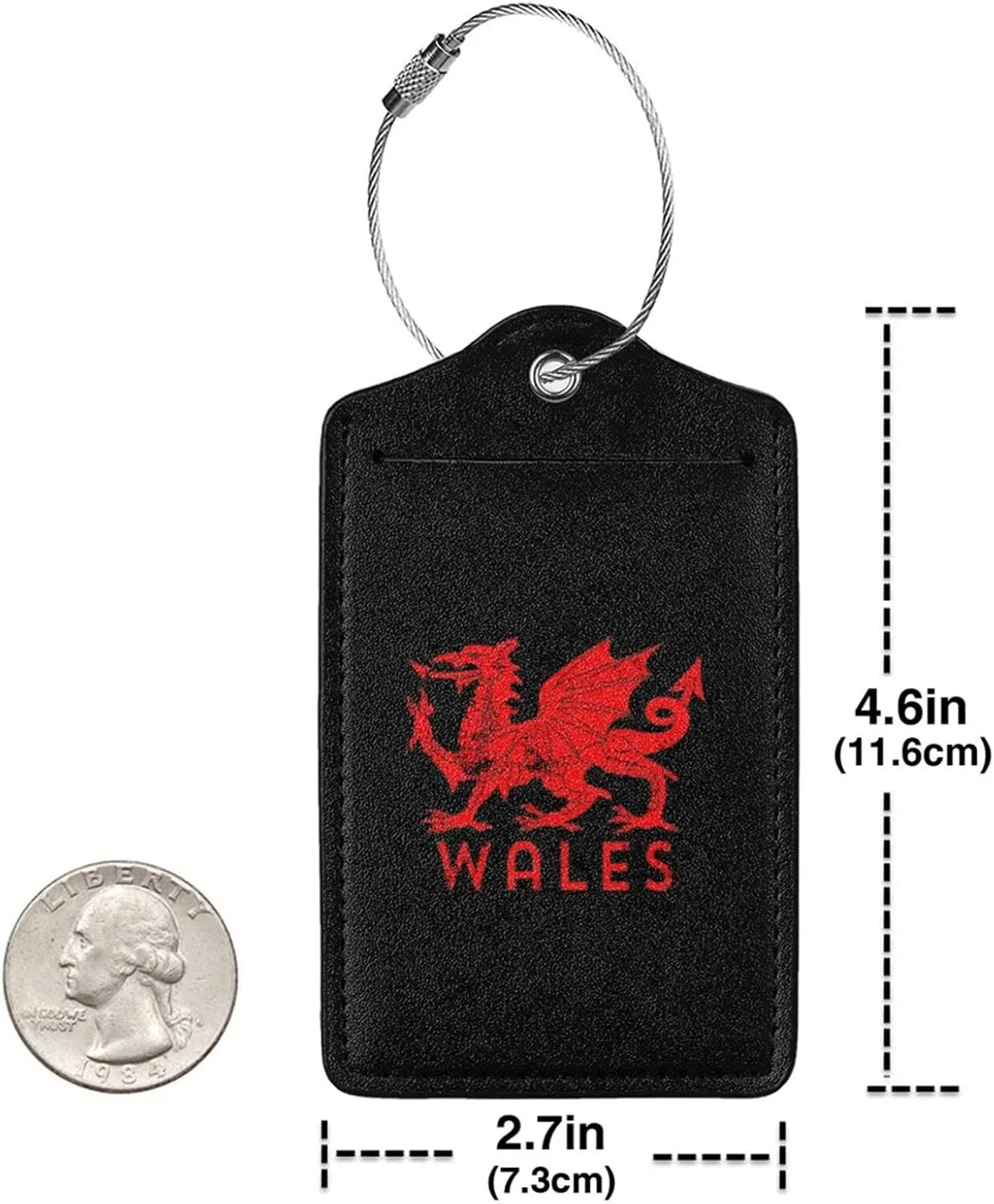 Welsh-Flag-Rugby-Red-Dragon-of-Wales- Leather Baggage Bag Luggage Tags with Stainless Steel Loop and Privacy Cover