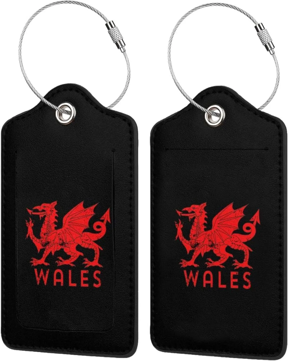 Welsh-Flag-Rugby-Red-Dragon-of-Wales- Leather Baggage Bag Luggage Tags with Stainless Steel Loop and Privacy Cover