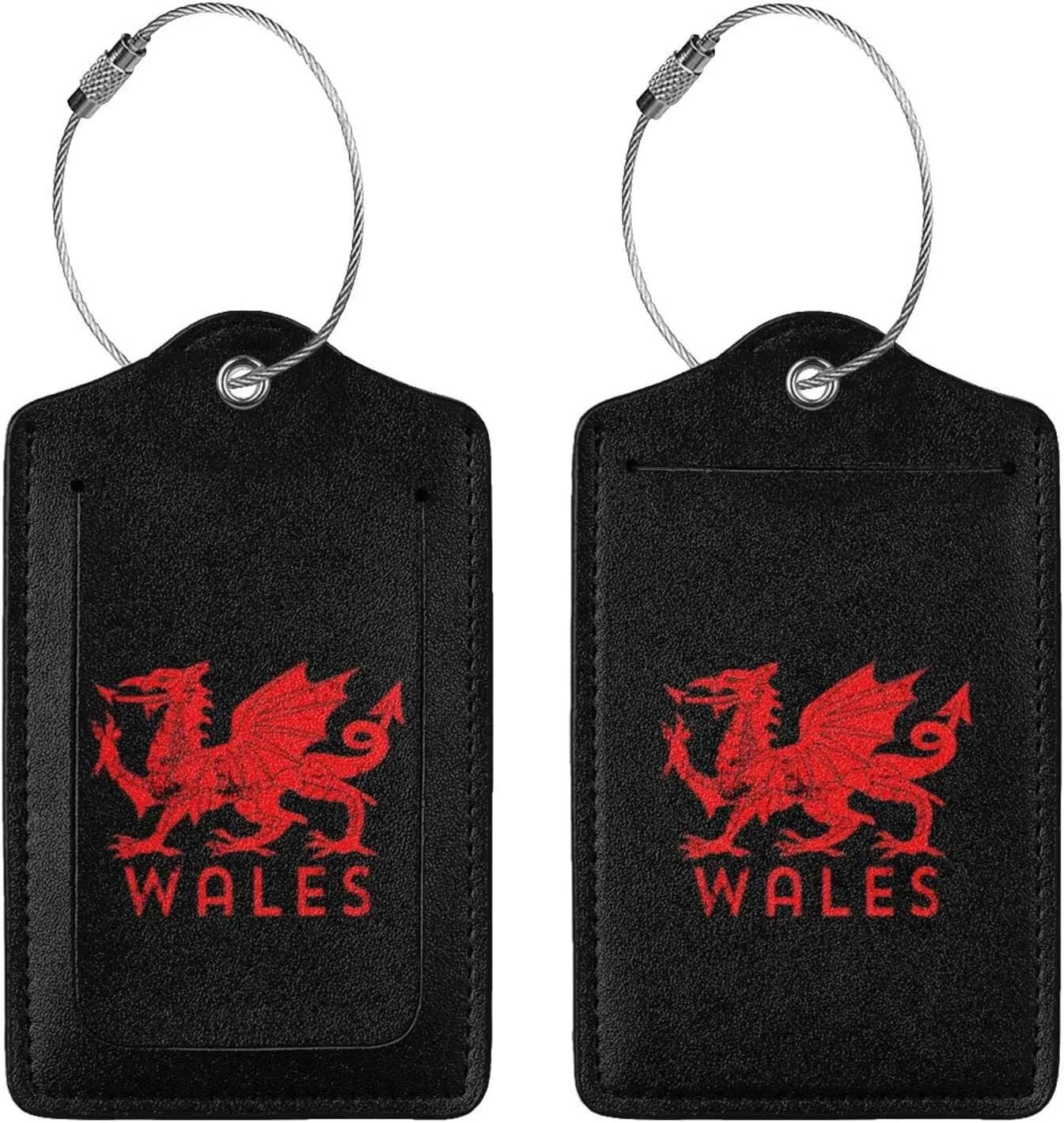 Welsh-Flag-Rugby-Red-Dragon-of-Wales- Leather Baggage Bag Luggage Tags with Stainless Steel Loop and Privacy Cover