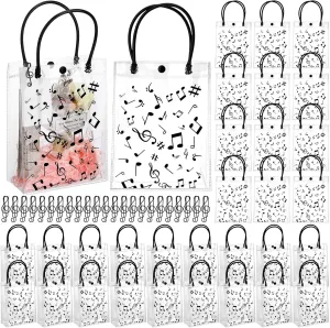 Wesnoy 50 Pcs Musical Notes Gift Bags with Handle 6x8 Inch Clear Music Treat Bags Bulk Musical Party Favor Bag with Musical Note Paper Clip for Musician Employee Teacher Gift Birthday Party Supplies