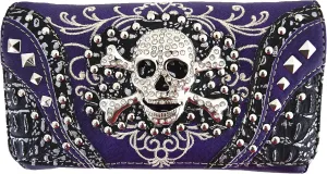 Western Style Sugar Skull Studded Country Purse Single Shoulder Bag Clutch Women Blocking Wristlet Wallet