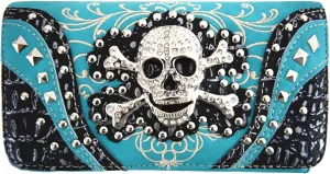 Western Style Sugar Skull Studded Country Purse Single Shoulder Bag Clutch Women Blocking Wristlet Wallet