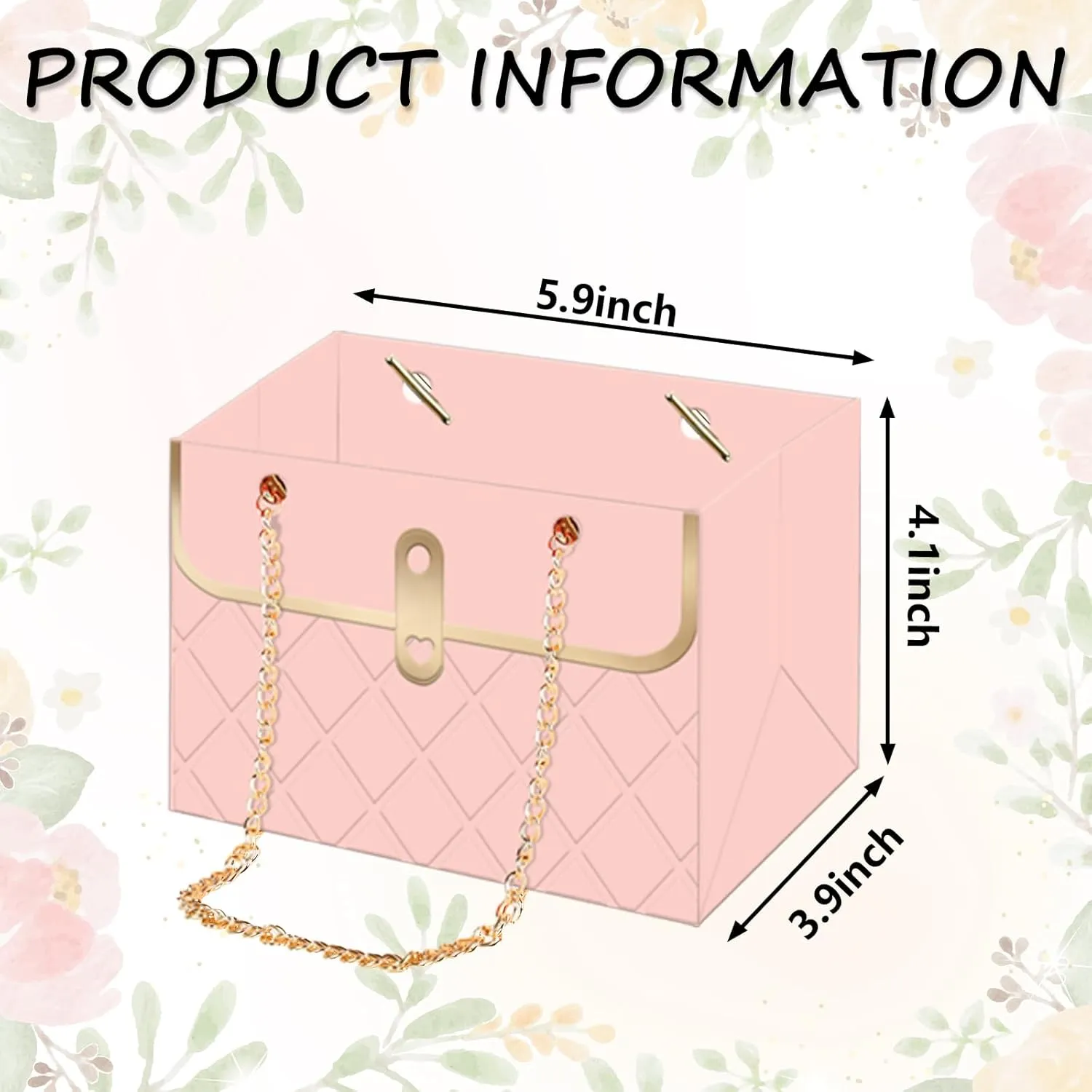 Whaline 6Pcs Pink White Paper Floral Bag with Metal Chain Bouquet Storage Bucket Florist Box Flower Bouquet Wrapping Basket Handbag for Mother's Day Wedding Birthday Party