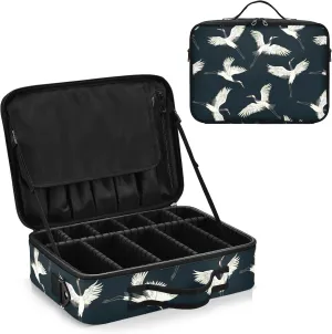 White Crane Travel Makeup Bag, Makeup Bags for Women, Travel Makeup Train Case, Professional Cosmetic Case Organizer Bag Portable Artist Storage Bag for Cosmetics Makeup