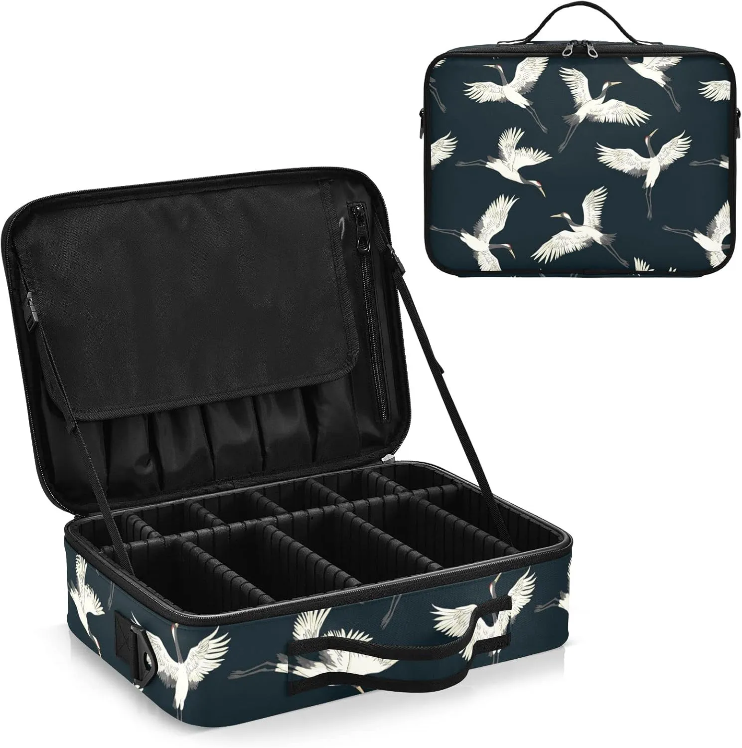 White Crane Travel Makeup Bag, Makeup Bags for Women, Travel Makeup Train Case, Professional Cosmetic Case Organizer Bag Portable Artist Storage Bag for Cosmetics Makeup