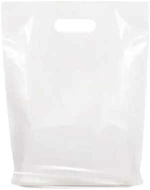 White Merchandise Plastic Shopping Bags - 100 Pack 12" x 15"with 1.25 mil Thick - Die Cut Handles - Perfect for Retail Shops, Party Favors, Birthdays, Children Parties - Color White - 100% Recyclable