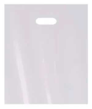 White Merchandise Plastic Shopping Bags - 100 Pack 12" x 15"with 1.5 mil Thick - Die Cut Handles - Perfect for Retail Shops, Party Favors, Birthdays, Goodie Bags - Color White - 100% Recyclable.