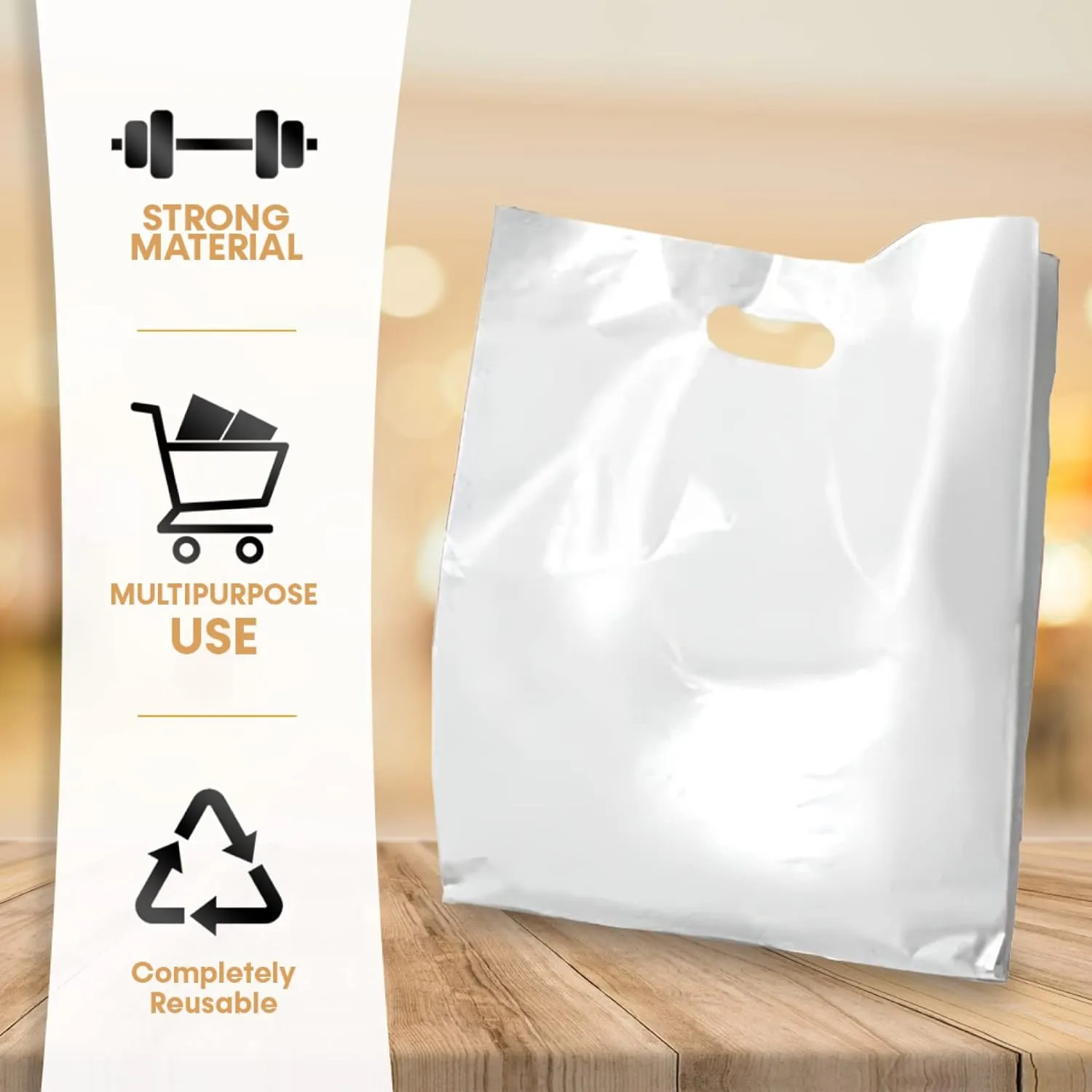 WHITE PLASTIC MERCHANDISE STORE BAGS, different sizes 9"x12", 12"x15", 15"x18" PACKS of 100/200/500 Retail Product Bags I 100% Recyclable (200, 15"x18)