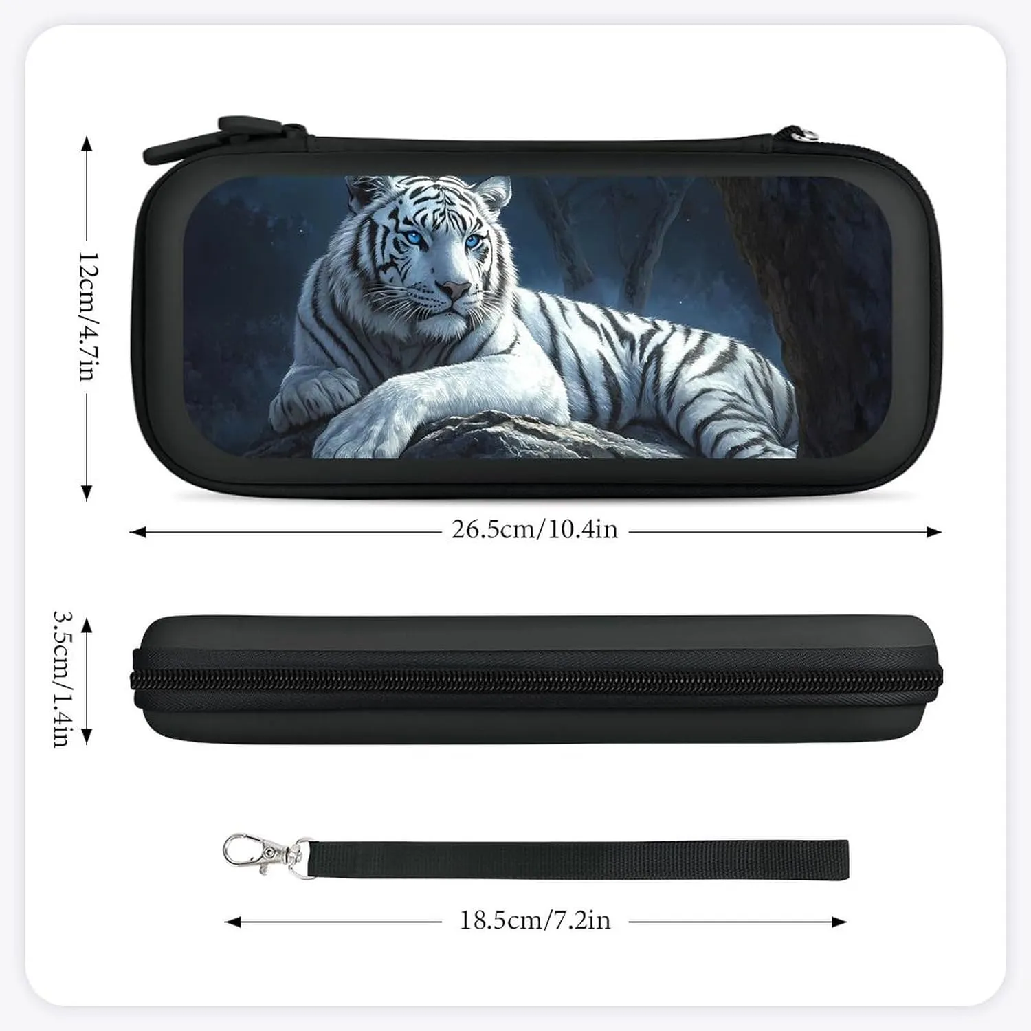 White Tiger With Blue Eyes Compatible with Switch Carrying Case Hard Travel Game Bag Pouch with 15 Games Accessories