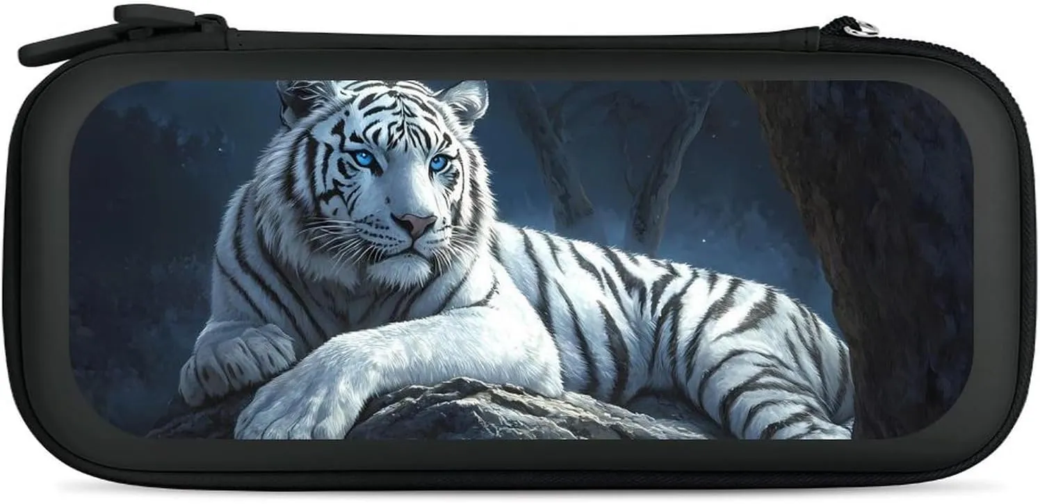 White Tiger With Blue Eyes Compatible with Switch Carrying Case Hard Travel Game Bag Pouch with 15 Games Accessories