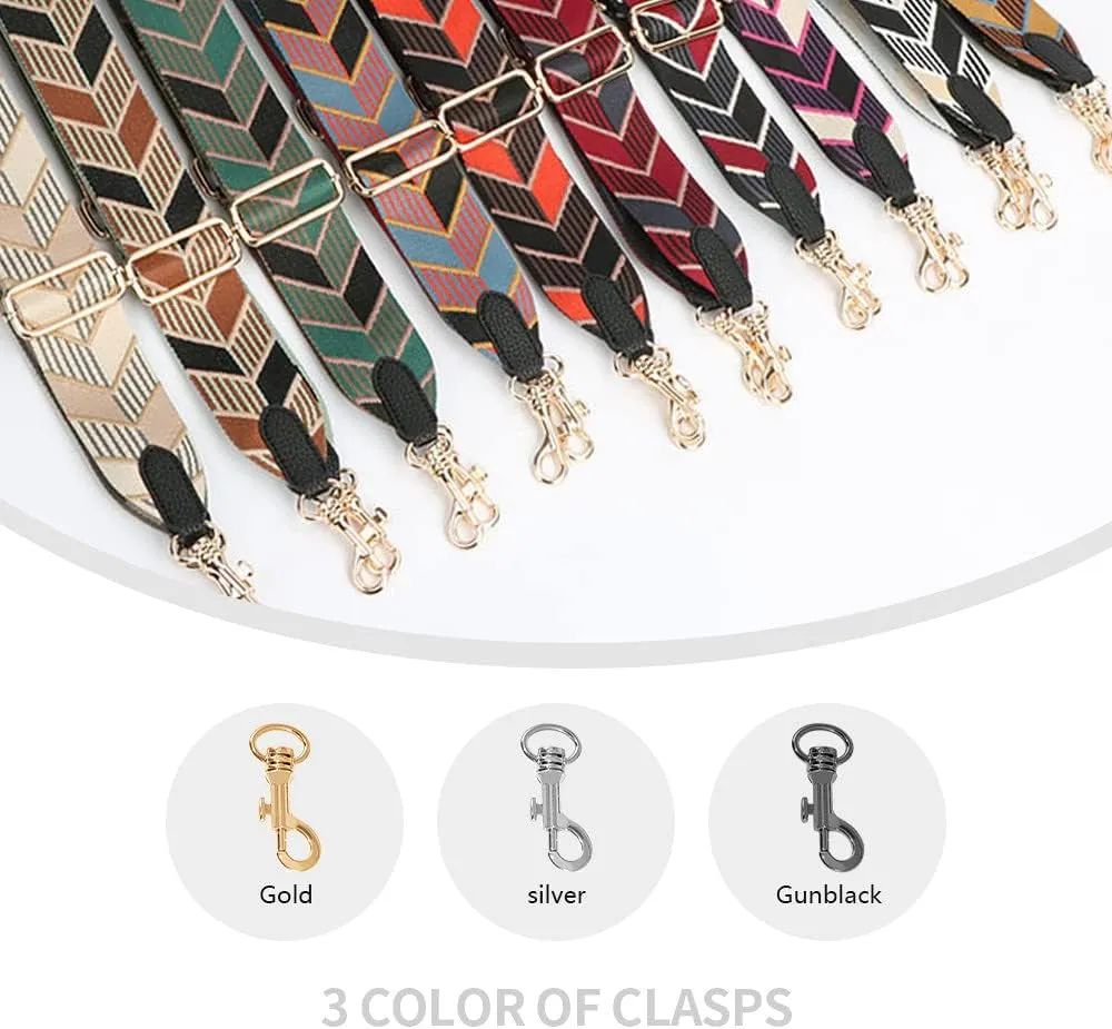 Wide Purse Strap Crossbody Strap for Crossbody Bag Straps for Purses Embroidered Purse Strap Silver Clasp Arrow Pattern 05