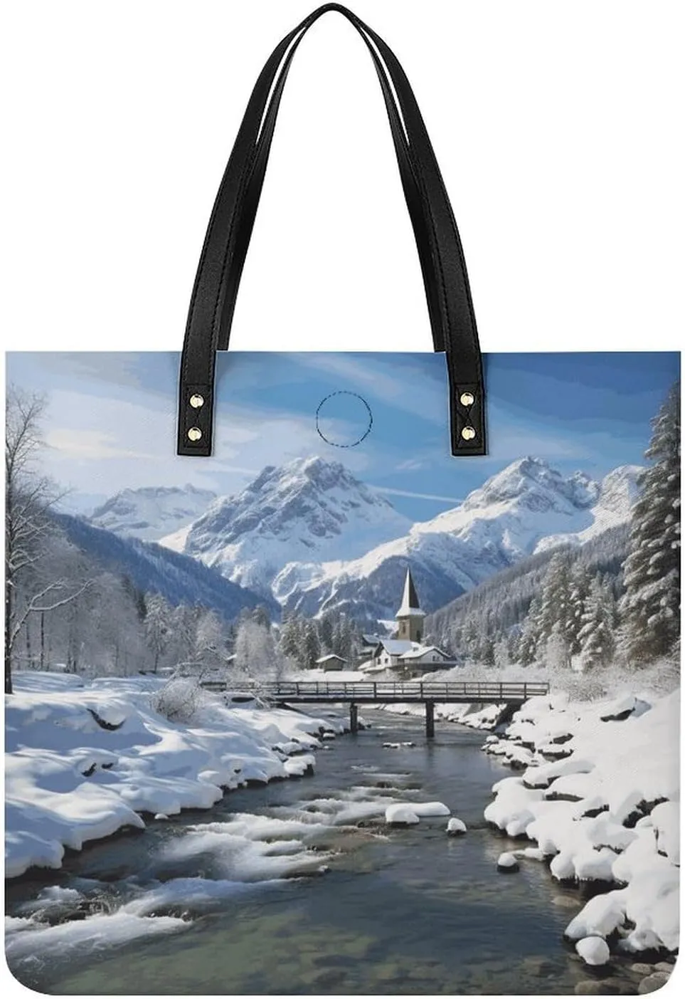 Winter Landscape in The Alps Tote Bag Pu Leather Handbags for Women Shopping Shoulder Bags Travel Hobo Bags Slouchy Tote Big Capacity Cross Body Handbags Laptop Briefcases