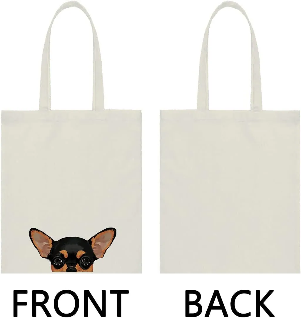 WIRESTER Canvas Tote Bag for Women & Girls - Beach, Grocery & Travel Tote - Cute Dog