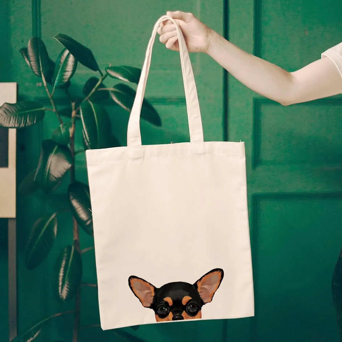 WIRESTER Canvas Tote Bag for Women & Girls - Beach, Grocery & Travel Tote - Cute Dog