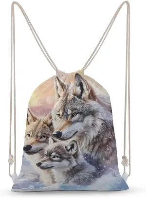 Wolf Warm Winter Snow Unisex Backpack Casual Daypacks Canvas Bag for Camping Hiking Travel 35x50cm