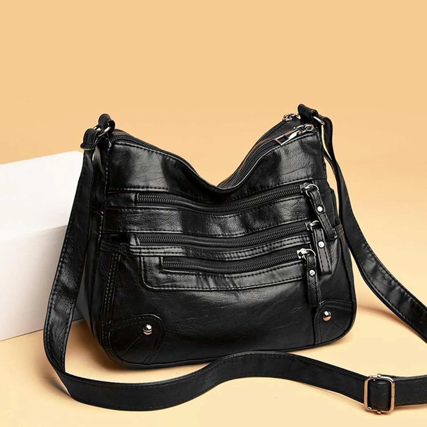 Women Bags Fashionable Middle Mother Bag Large Capacity Shoulder Crossbody Bags Casual Shoulder Tote (Black, One Size)