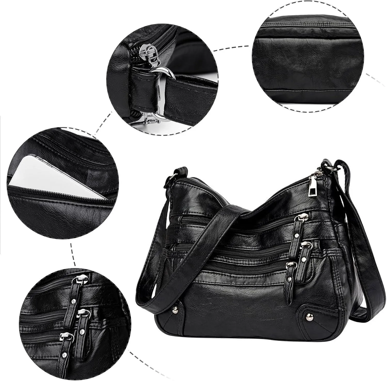 Women Bags Fashionable Middle Mother Bag Large Capacity Shoulder Crossbody Bags Casual Shoulder Tote (Black, One Size)