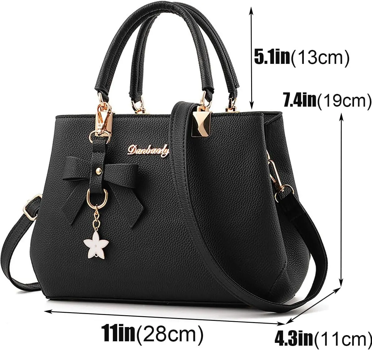 Women Bowknot Satchel Bags Handle Shoulder Handbags and Purses Pockets Zipper Leather Crossbody Bags Navy Blue