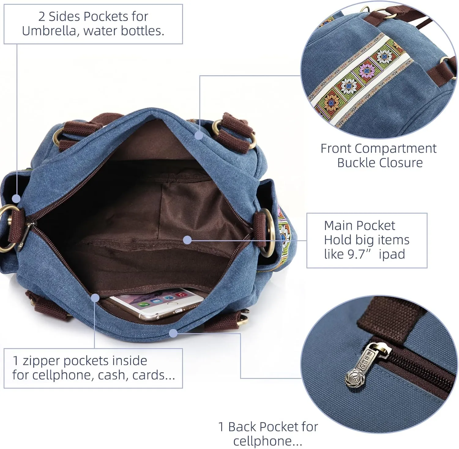 Women Canvas Top-Handle Handbag, Vintage Heavy-duty Crossbody Bag Tote Handbag