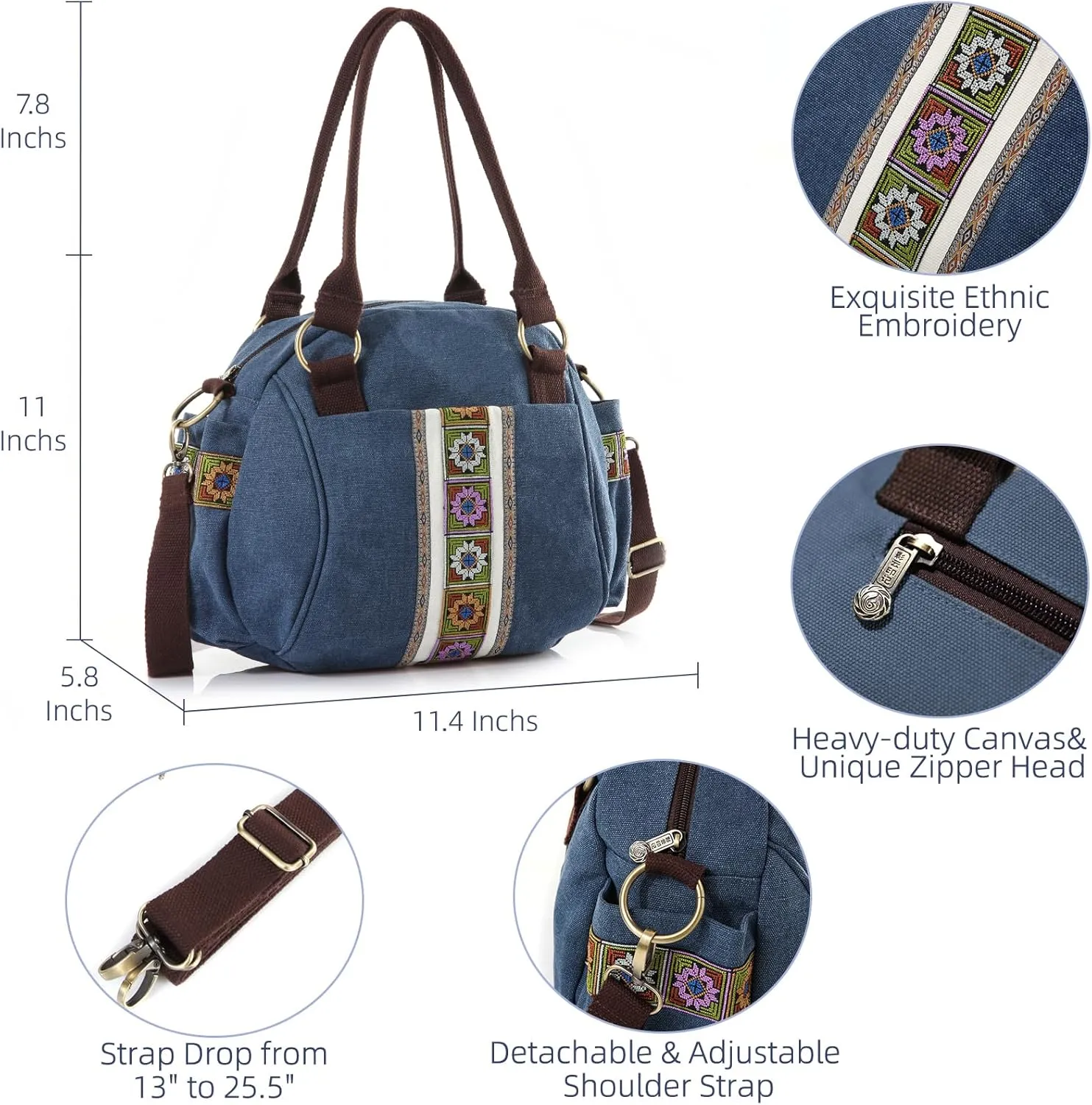 Women Canvas Top-Handle Handbag, Vintage Heavy-duty Crossbody Bag Tote Handbag