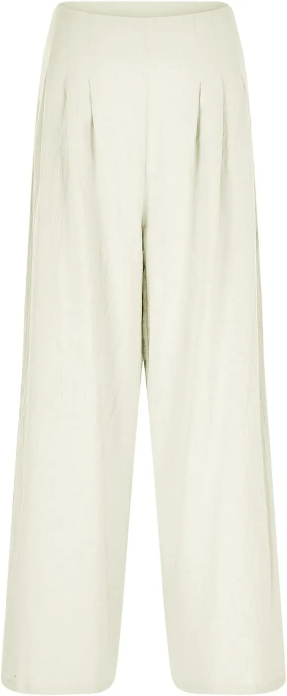 Women Cotton Linen Summer Printed Pant Trousers Elastic Waist Straight Plus Size Trousers Office